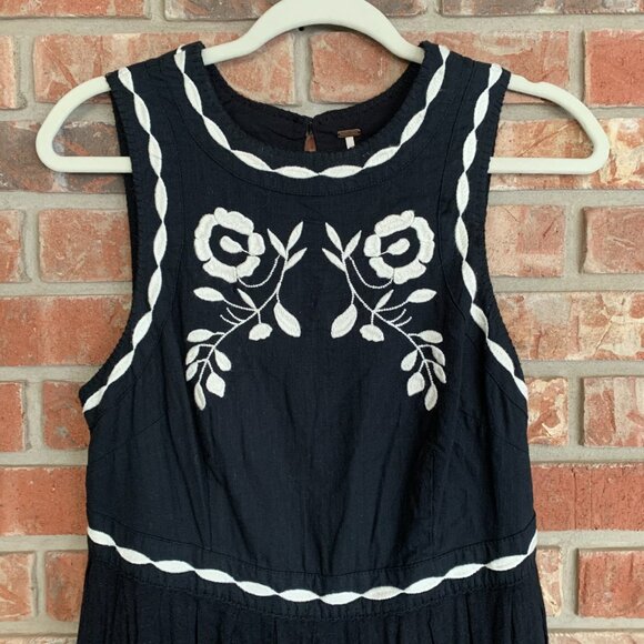 Free People Birds of A Feather Black / White Sleeveless Women's 6 Mini Dress EUC - Picture 6 of 14
